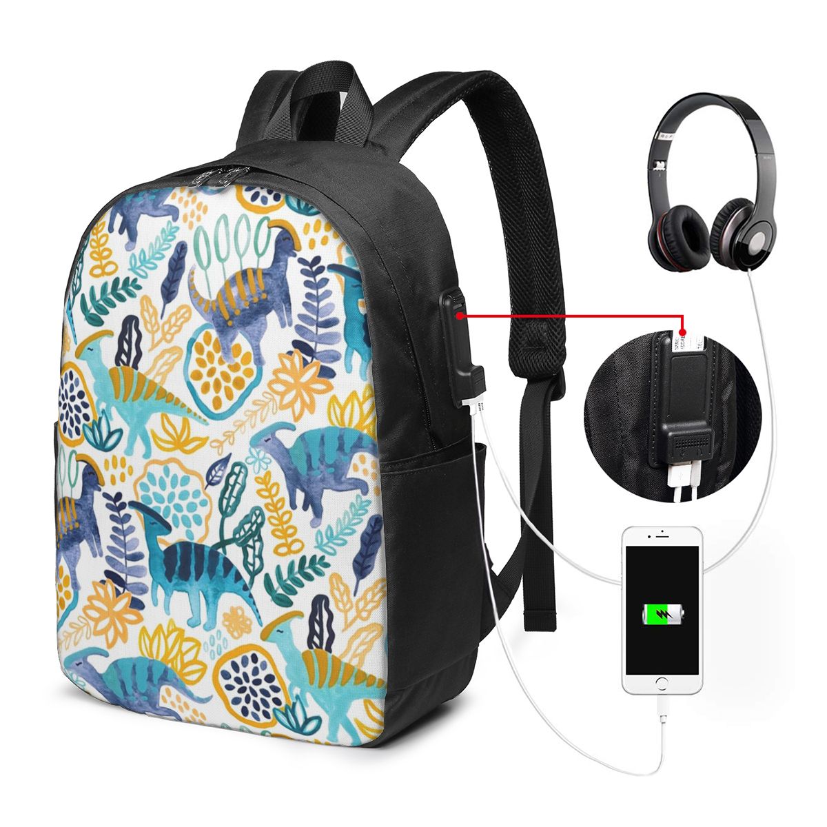 Backpacks - Gouache Parasaurolophuses Backpack Travel Notebook Bag