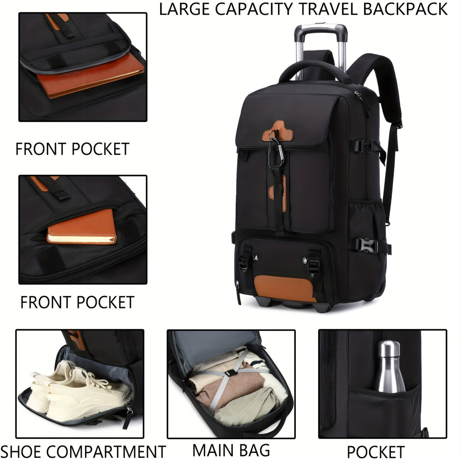 Rolling Backpack Large Capacit - Foldable Rolling Luggage Bag 评论和价格